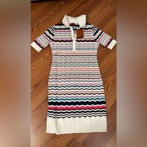 Missoni Zigzag Knit Midi Dress in Pink, Blue, and Black. IT 44 US8.